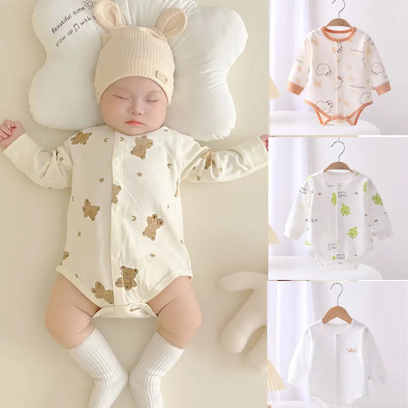 PureBabe Organic Cotton Baby Bodysuit | 0-12M Unisex Long-Sleeve Romper (Animal Print, Snap Closure, All-Season)