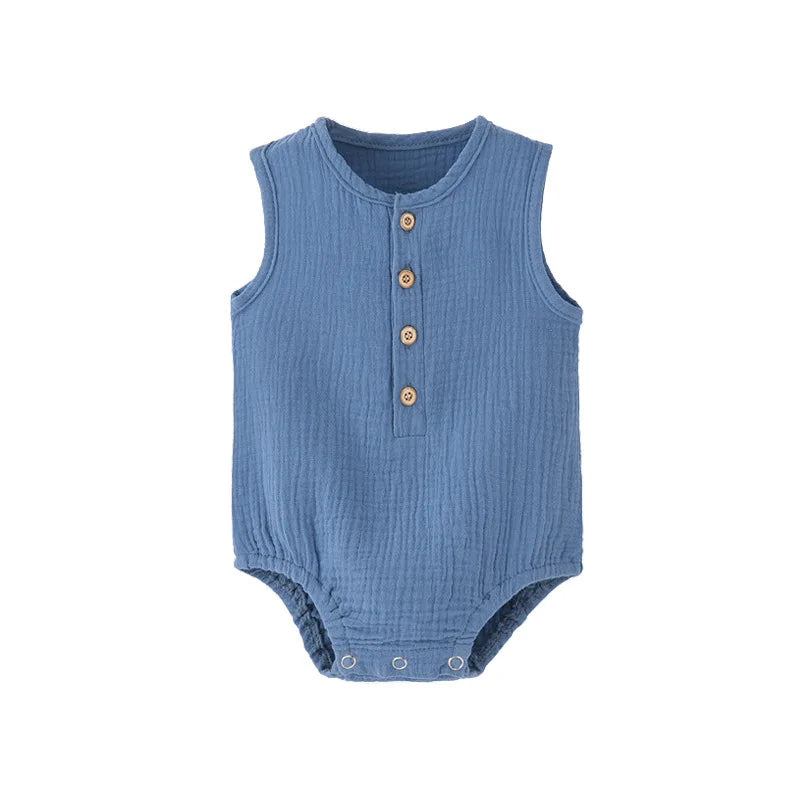 PureBabe Organic Cotton & Linen Baby Rompers | 0-2Y Breathable Summer Outfit with Covered Buttons (Hypoallergenic, UV Protection)