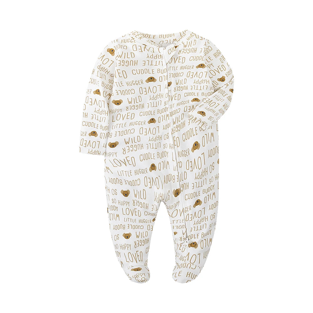 PureBabe Organic Cotton Baby Bodysuit | 0-12M Long Sleeve Footed Romper with Two-Way Zipper (Hypoallergenic, Hospital-Approved)