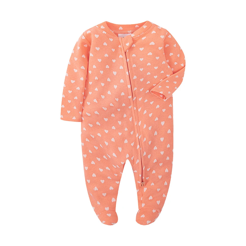 PureBabe Organic Cotton Baby Bodysuit | 0-12M Long Sleeve Footed Romper with Two-Way Zipper (Hypoallergenic, Hospital-Approved)
