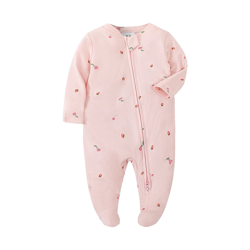 PureBabe Organic Cotton Baby Bodysuit | 0-12M Long Sleeve Footed Romper with Two-Way Zipper (Hypoallergenic, Hospital-Approved)