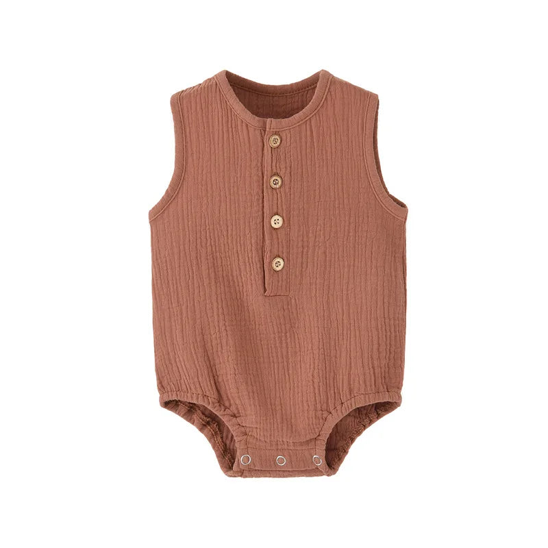 PureBabe Organic Cotton & Linen Baby Rompers | 0-2Y Breathable Summer Outfit with Covered Buttons (Hypoallergenic, UV Protection)