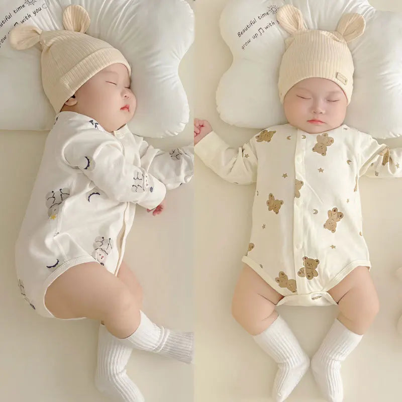 PureBabe Organic Cotton Baby Bodysuit | 0-12M Unisex Long-Sleeve Romper (Animal Print, Snap Closure, All-Season)