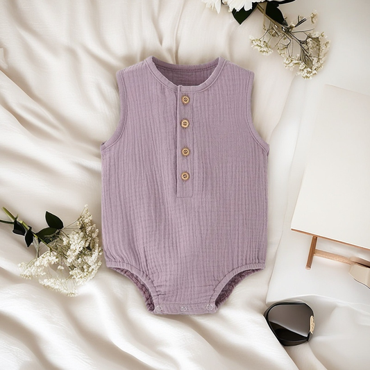 PureBabe Organic Cotton & Linen Baby Rompers | 0-2Y Breathable Summer Outfit with Covered Buttons (Hypoallergenic, UV Protection)