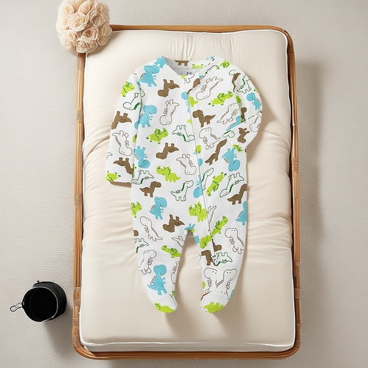 PureBabe Organic Cotton Baby Bodysuit | 0-12M Long Sleeve Footed Romper with Two-Way Zipper (Hypoallergenic, Hospital-Approved)