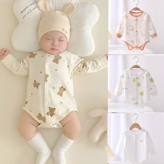 PureBabe Organic Cotton Baby Bodysuit | 0-12M Unisex Long-Sleeve Romper (Animal Print, Snap Closure, All-Season)