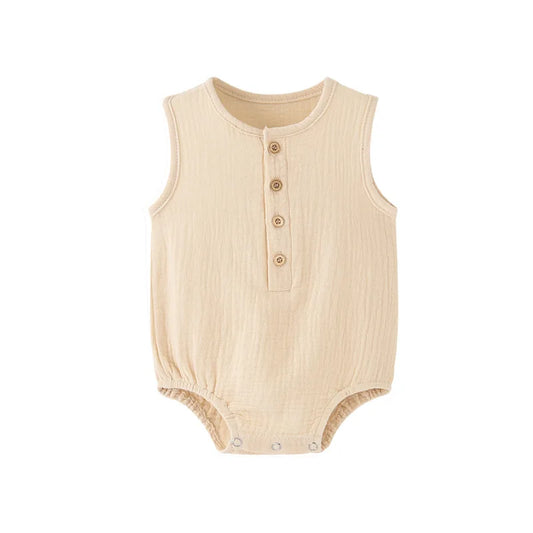 PureBabe Organic Cotton & Linen Baby Rompers | 0-2Y Breathable Summer Outfit with Covered Buttons (Hypoallergenic, UV Protection)