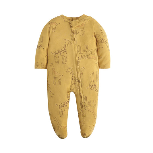 PureBabe Organic Cotton Baby Bodysuit | 0-12M Long Sleeve Footed Romper with Two-Way Zipper (Hypoallergenic, Hospital-Approved)